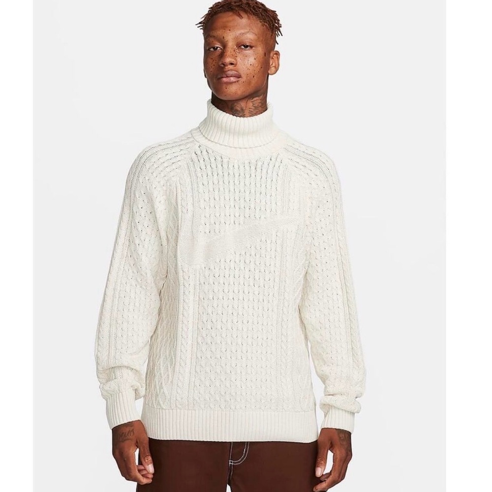 Nike Life Men's Cream Cable Knit Turtleneck Sweater Size Small - FB7770-072